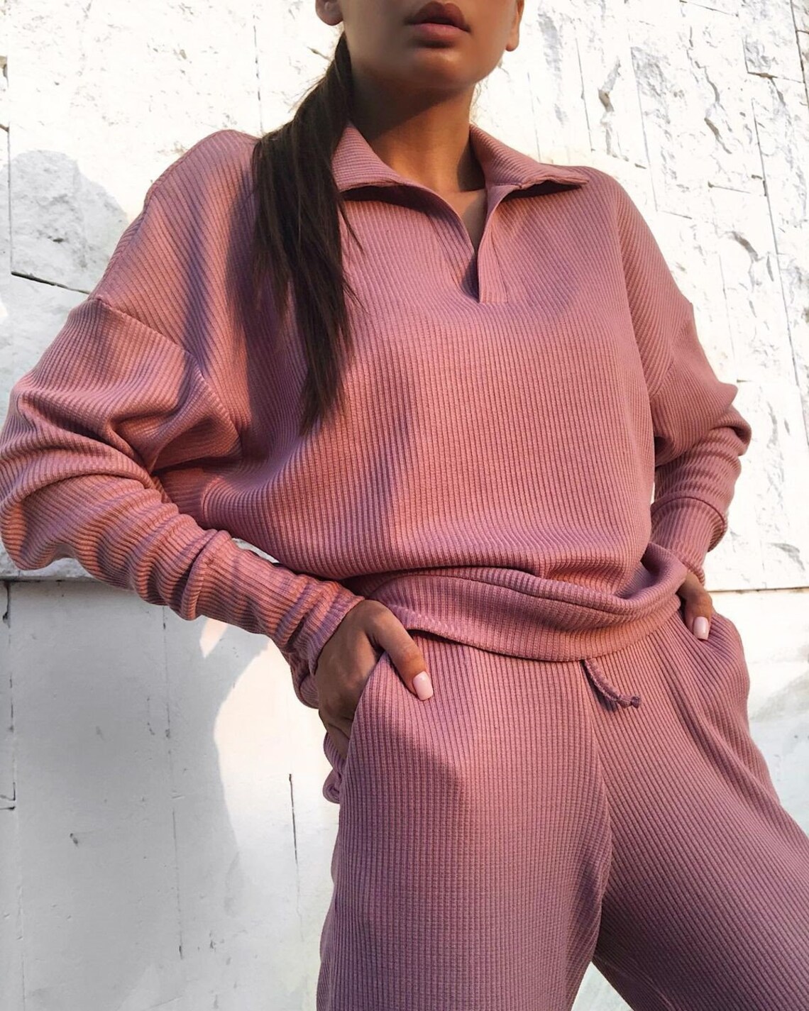 Terracotta Rib Knit Lounge Set 2 Piece Matching Lounge Set Etsy
