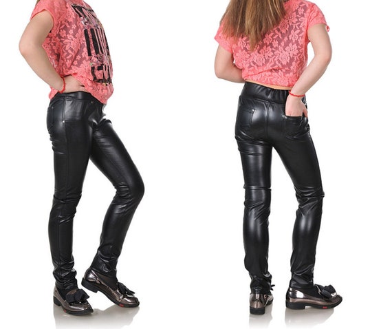 Girls Black Eco Leather Leggings 
