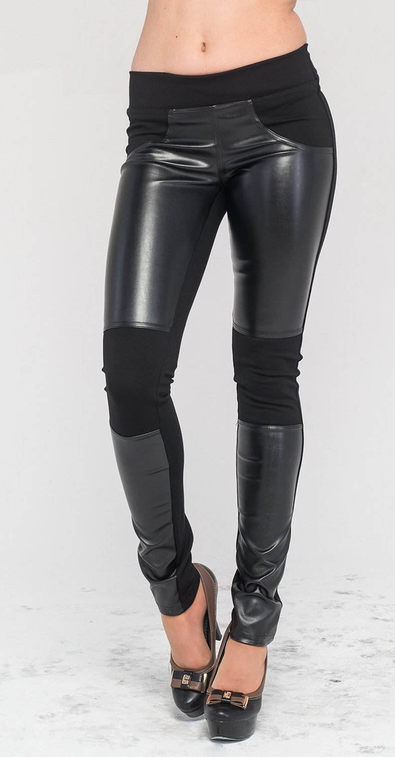 DaniellaDress Luxury Vegan Leather Patched Leggings ankle length