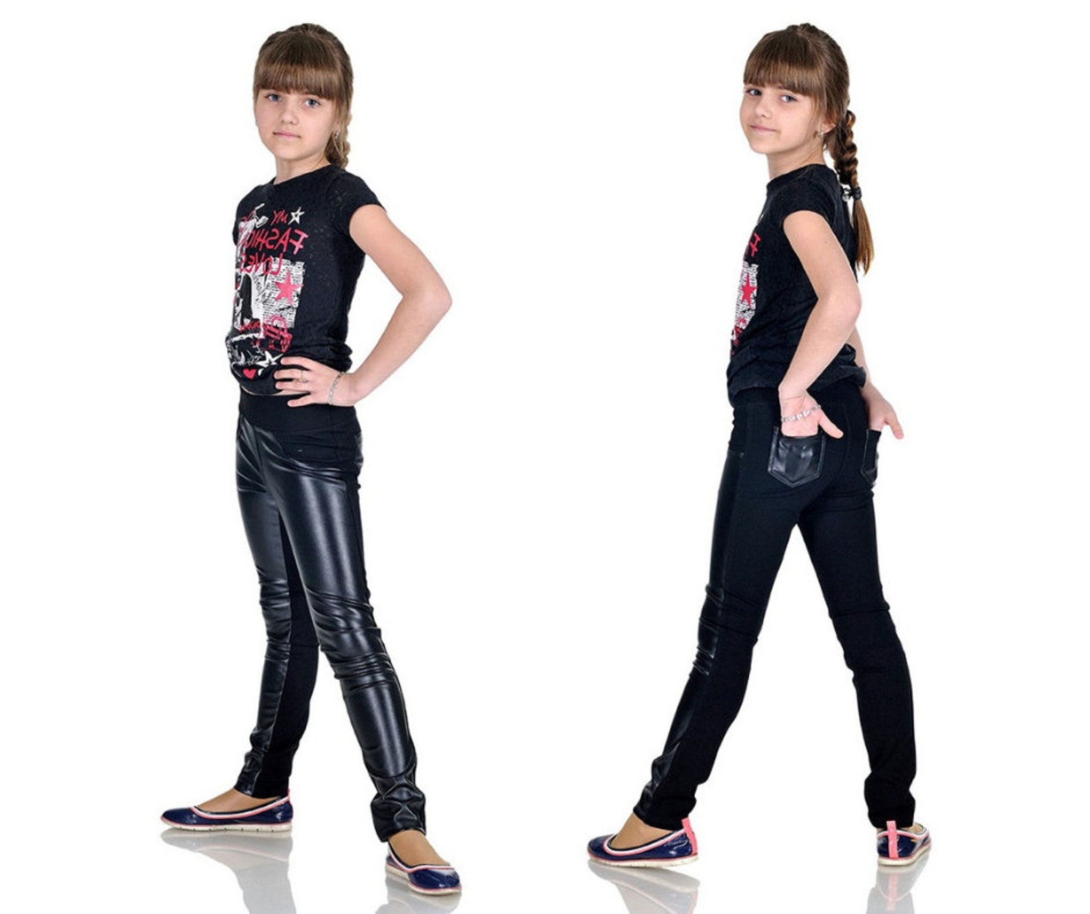 Girls Front Panel Faux Leather Leggings Leggings for 12 year Etsy