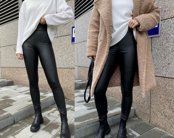 Extra Tall Matte Vegan Leather Leggings, Long High-Waisted Matte Leather Jeggings
