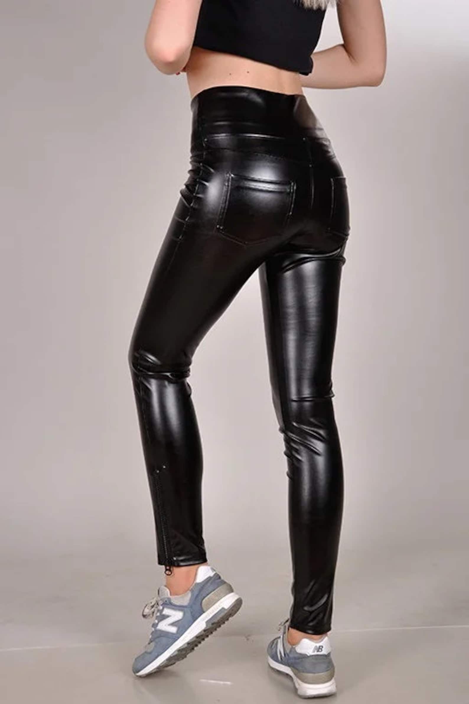 Pleather Leggings Wet Look Leggings Liquid Leggings Cropped Etsy