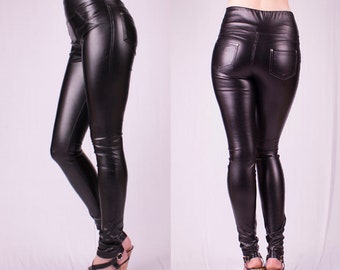 tall leather look trousers