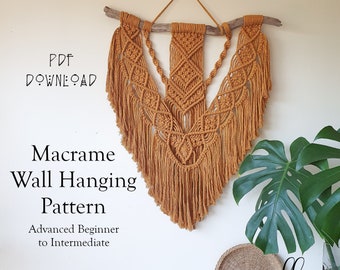 Gemiddeld Macrame-patroon, PDF-patroon, Macrame-tutorial, stap voor stap patroon, geweven muurhangende DIY