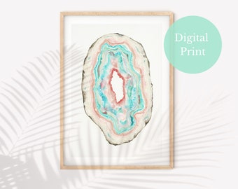 Original Art Print Geode Watercolour Downloadable, PDF Download, Printable Art, Digital Art, Crystal Watercolour Art, Gemstone Wall Art