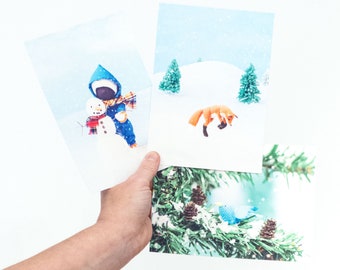 One or a kit (3, 6, or 9) Winter small poster, postcard