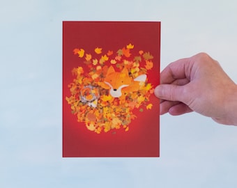 Fox playing in fall leaves small print only print frame NOT INCLUDED