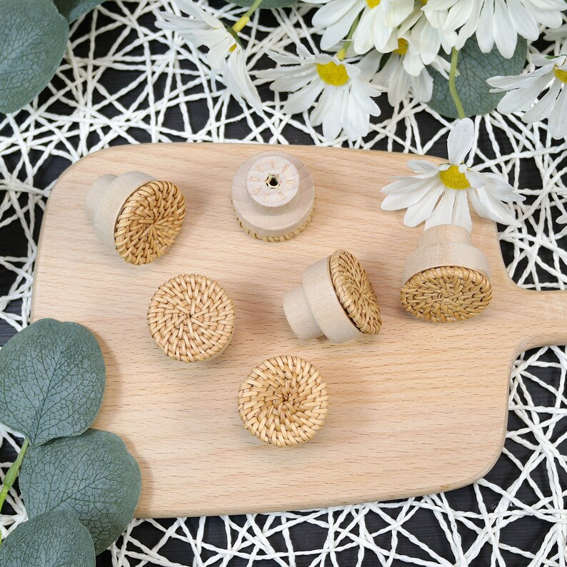 Boho Rattan Knobs Boho Dresser Knobs Handmade Wood Etsy