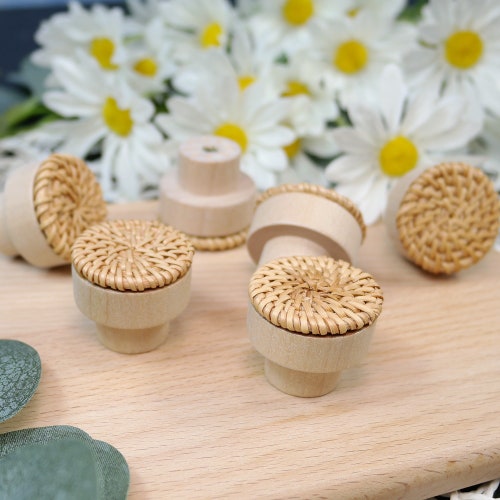 Boho Rattan Knobs Boho Dresser Knobs Handmade Wood Etsy
