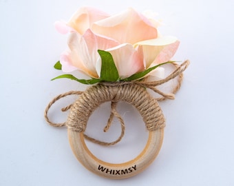 WHIXMSY 6PCS Elegant Champagne Rose Napkin Rings Farmhouse Napkin Wooden Rings Holder