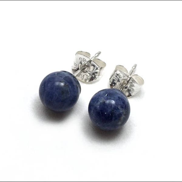 Sodalite 4mm Round Stud Earrings - Available in Silver or Gold