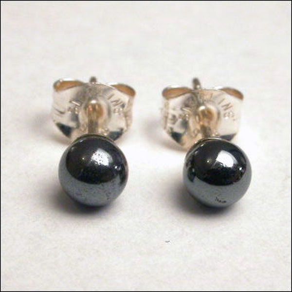 Hematite 4mm Round Stud Earrings - Available in Silver or Gold