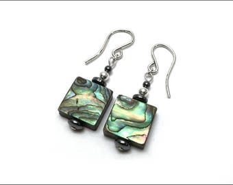 Abalone Earrings - Square Abalone and Hematite