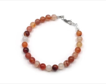 Carnelian 6mm Round Beads Bracelet - Custom Sized - Available in Silver or Gold - Multicolour Carnelian
