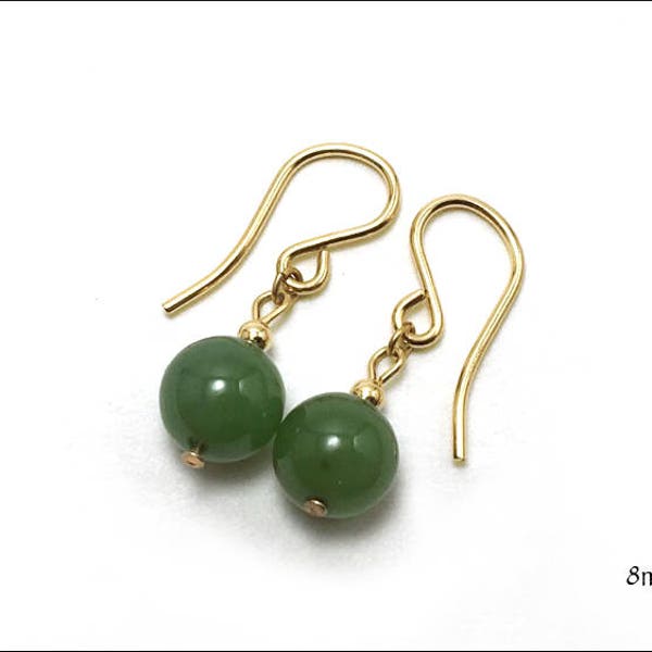 BC Jade - Round Drop Earrings - Size Options: 6mm, 8mm or 10mm- Sterling Silver or Gold Option