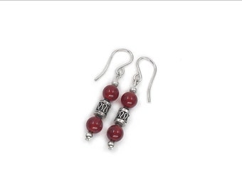 Carnelian Drop Earring - Carnelian with Bali Sterling Silver 'S' Barrel Beads