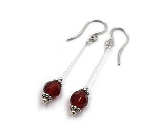 Carnelian - Faceted Round Drop Earrings - 6mm 'A' Grade Faceted Carnelian