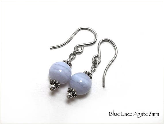 Blue lace agate stud earrings clearance
