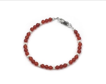 Carnelian 4mm Round Beads Bracelet - Custom Sized - Available in Silver or Gold