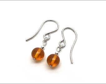 Amber - Round Drop Earrings - 6mm