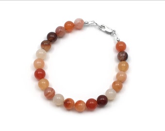 Carnelian 8mm Round Beads Bracelet - Custom Sized - Available in Silver or Gold - Multicolour Carnelian