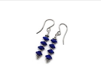 Lapis Lazuli Earrings - Lapis Round Saucers and Sterling Silver Bali-Style spacer beads