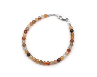 Carnelian 4mm Round Beads Bracelet - Custom Sized - Available in Silver or Gold - Multicolour Carnelian