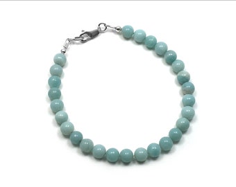 Amazonite Full 6mm Round Beads Bracelet - Custom Sized - Available in Silver or Gold