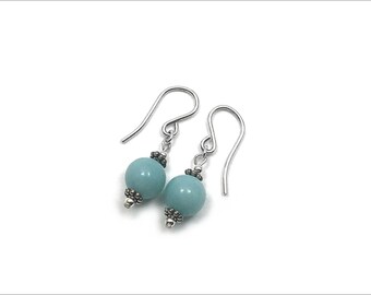 Amazonite Drop Earrings - Amazonite with Sterling Silver Bali-Style spacer beads - Amazonite Size 8mm