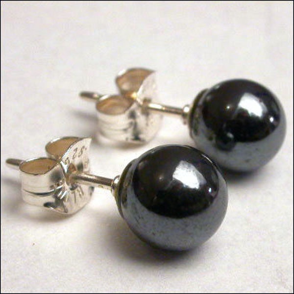 Hematite 6mm Round Stud Earrings - Available in Silver or Gold