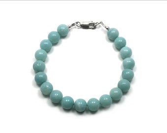 Amazonite Full 8mm Round Beads Bracelet - Custom Sized - Available in Silver or Gold