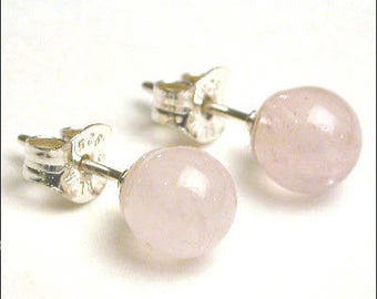 Rose Quartz - 8mm Round Stud Earrings - Available in Silver or Gold
