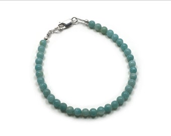 Amazonite Full 4mm Round Beads Bracelet - Custom Sized - Available in Silver or Gold