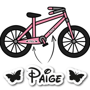 2x Mädchens Personalisierte Fahrradrahmen Vinyl Aufkleber Aufkleber des Kindes Kinder-Fahrrad Name Trike Epic Modz