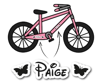 2x Girls Personalised Bike Frame Vinyl Decal Sticker Child's Kids Bicycle Name Trike Epic Modz