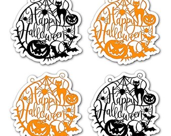 36 Halloween Party Stickers, Black & Orange Goody Bag Labels