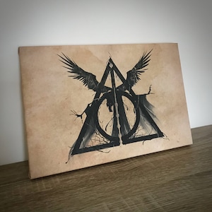 Epic Modz &quot;The Deathly Hallows&quot; A4 Canvas Print original unique fan artwork gift mothers day teacher best friend wedding decoration design