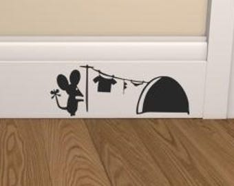 Mouse Hole Vinyl Decal Sticker, Skirting Board Art