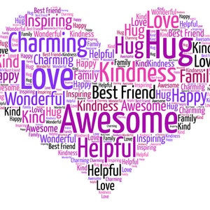 Epic Modz Personalised Love Heart Word Art Print Gift A4 Frame Canvas - mothers day teacher mom mum wedding birthday
