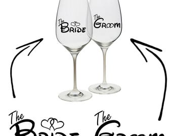 Bride & Groom Vinyl Decal Sticker - Wedding Glass Decoration