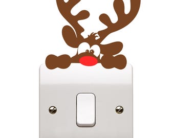 Peeking Reindeer Light Switch Sticker – Funny Christmas Vinyl Decal