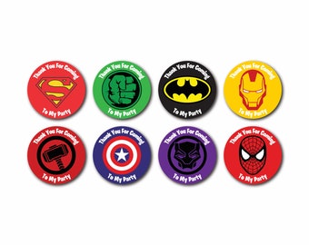Personalised 32x Superhero Birthday Party Sweet Bag Cone Stickers "Thanks For Coming" Boys Girls Kids School Friends Gift Present Treat fun