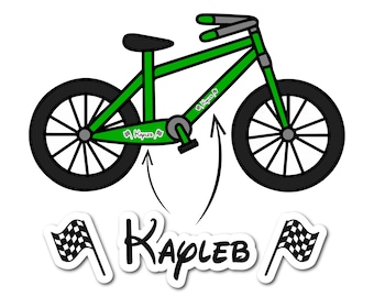 Personalized Racing Flags Bike Frame Decals, Kids Bicycle Stickers