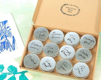 Block Printing Ink Set, 12 Water Based Colors, Mixable Relief Ink