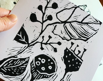 Botanical digital download templates for linocut & print, A4 size printable to copy