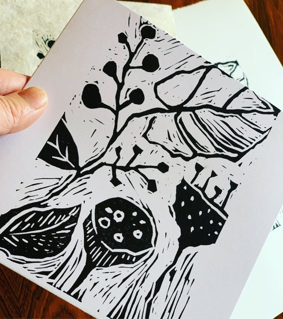 Botanical digital download templates for linocut & print, A4 size printable to copy