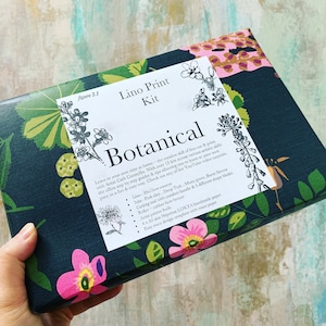 Botanical Linocut Kit, UK made, includes handmade papers, unique artist mixed colours & video tutorials