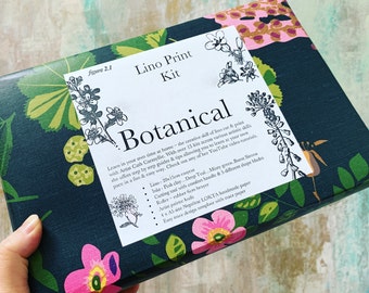 Botanical Linocut Kit, UK made, includes handmade papers, unique artist mixed colours & video tutorials