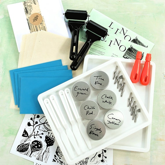 Beginners Linocut Starter Kit, craft printing DIY kit, choose your own  colour