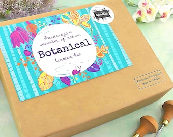 Botanical Linocut Kit with 3 colours 37ml Speedball ink, choose your own
